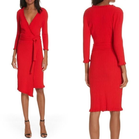 Milly Ruffle Edged Red Wrap Dress - Picture 2 of 6